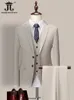 Costumes pour hommes Blazers 13 couleurs 5XL veste gilet pantalon haut de gamme marque formelle affaires trois pièces marié robe de mariée couleur unie 230203