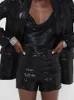 Robe Deux Pièces Hiver Femme Vêtements Tout-Allumette Élégant Noir Paillettes Costume Veste Taille Haute Casual ShortsTwo