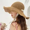 Wide Brim Hats Fashion Ladies Hat Small Fresh Raffia Straw Summer Bow Holiday Beach Big Edge Folding Sun Tide