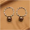 Hoop Huggie Round Shell Pearl roestvrijstalen oorbel 16 mm geverfde kleur kralen drop oorbellen voor vrouwen mode sieraden levering dhnhs