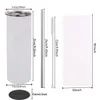 20oz Heat Sublimation Blanks Tumblers Skinny Tumbler with Lid Straw Stainless Steel Travel Mugs Straight Slim Cups WWQ