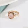 Solitaire Ring Rose Quartz Gem Fashion Turquoise Stone Howlites Rings Gold Color Fing Fing For Women smycken Parry Gift Drop de Dhgarden Dhq7h