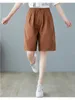 Women's Shorts Summer Women Casual Vintage Loose Cotton Elastic High Waist Elegant Office Lady Daily All-Match Simple Knee Length Pants Y2302