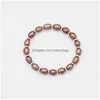 Beaded Natural Freshwater Oval Pearl Bracelet 78Mm Rice Shape Ctured Dyed Color Stretch Bangle Love Wish With Sier Plated Drop Deliv Dhcgz