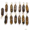 Charms Gold Wire Wrap Pietra naturale Tiger Eye Pillar Shape Point Chakra Pendenti per gioielli che fanno artigianato fatto a mano all'ingrosso Dhgarden Dhvqw