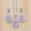 Necklace Earrings Set Wedding Pink Zirconia Silver Color Women Costume Pendant Bracelets Jewellery Gift Box