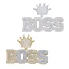 Iced out letter boss pendant with full cz paved two tone plated necklace for women men hip hop punk styles jewelry drop ship3454