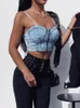 Zbiorniki damskie Bustier Slash szyja gotycka ubrania Kobiety seksowne dżinsowe gorsetu