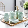 Bath Accessory Set Bathroom Ceramic Soap Dispenser Toothbrush Holder Cup Dish Tray Kitchen Liquid Container Decoration Accessories