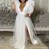 Plus la taille Robes Robes de soirée Femmes Soirée Robe Blanche À Manches Courtes Col En V Maille Mousseline De Soie Plus La Taille Sexy Maxi Robe En Gros Drop 230203