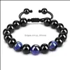 Brins de perles Bracelet en perles d'oeil de tigre bleu noir 8mm 10mm corde à la main tressée Yoga Pseras bijoux livraison directe bracelets Otzbm