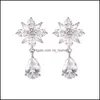 Dangle Chandelier Fashion Designer Cubic Zirconia Sun Flower Waterdrop Earrings For Women Bridal Wedding Ear Earring Party Jewelry Ot02Q