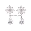 Dangle Lustre Créateur De Mode Zircon Cubique Fleur De Soleil Goutte D'eau Boucles D'oreilles Pour Les Femmes De Mariée De Mariage Oreille Boucle D'oreille Partie Bijoux Ot02Q