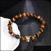 Beaded Strands 8Mm Tiger Eye Beads Bracelet Fashion Jewelry Wholesale Natural Stone With Buddha Charm Men Bracelets Bangle Lion Dro Ot8M4