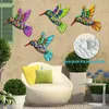 Figuras decorativas 4 piezas de metal colibrí decoración de arte de la pared 3D al aire libre pájaro jardín decoraciones estatuilla esculturas de hierro adornos colgantes