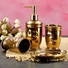 Bath Accessory Set Bathroom Golden Relief Ceramic Shower Gel Bottle Tooth Brush Holder Soap Dispenser Box Decoration Accessories