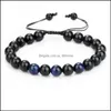 Brins de perles Bracelet en perles d'oeil de tigre bleu noir 8mm 10mm corde à la main tressée Yoga Pseras bijoux livraison directe bracelets Otzbm