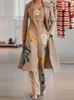 Women's Two Piece Pants Seedtotree Floral Print Extra Long Blazer Over Coats & Set With Tank Tops Elegant Casual Women 3pcs Outfits