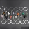 Keychains Lanyards Zhexagon Prism reiki genezing natuursteenboom chakra amethist roze roze kristal sleutel ringen sleutels wom dhgarden dhsmw