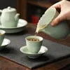 Xícaras pires de flores canção de flor porcelana xícara de chá chinês Vintage Zen Sea Teacup Teacware Utensílio de cerimônia verde leve