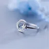 Solitaire Ring Inzatt Real 925 Sterling Silver Shiny Zirkon Moon Star Verstelbaar voor charmante vrouwen bruiloft Romantisch fijne sieraden Gift Y2302