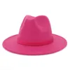 Szerokie brzeg kapelusze damskie panie różowe wełny poczuć, że Jazz Fashion Women Trilby Flat Top Hat Gamler Carnival Cap HF34