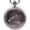 Pocket Watches High Quality Moving Train Double Open Face Men Mechanical Skeleton Watch Hand Winding With Fob Chain PJX1362