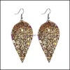 Charm Fashion cekiny Paillette Glitter Leaf Pu skórzane kolczyki dla kobiet Bling Brinco Ear Oval Colorf Designer Biżuter