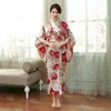 Ethnic Clothing Japanese Kimono Retro Flower Printed Ladies Home Cloth Simple Natural Long-sleeved Nightdress Geisha Performance Yukata Dres