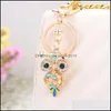 Key Rings Bag Chain Opal Owl Cute Rhinestone Car Keys Ring Holder For Women Girls Fashion Metal Animal Pendant Keyrings Jewelry Gift Dhqkd