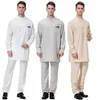Etniska kläder Islamiska arabiska män Robe Thobe Kaftan Jubba Abaya Muslim Thoub Dubai Daffah Dishdasha Saudi Long Sleeve Tops Pants Suit