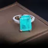 Solitaire Ring 2022 NEW Luxury Rings for Women Paraiba Tourmaline S925 Sterling Silver Radiant Cut Finger Engagement Wedding Gift Fine Jewelry Y2302