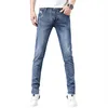 Mens Jeans Marca Skinny Homens Slim Fit Denim Corredores Stretch Masculino Jean Lápis Calças Cinza Azul Moda Casual Hombre