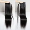 Straight Body Wave Wrap Around Ponytail Human Hair 140g Indian Remy Magic Paste Pony Tail Clip In Hair Extensions For Women