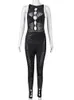 Jumpsuits voor dames rompers zomer sexy diamant jumpsuits dames mouwloze uitgesneden mesh pure patchwork bodycon rompers fitness clubwear 230202