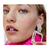 Dangle Chandelier Fashion Big Geometry Earring Crystal Stone Long Drop Earrings For Women Gold Color Round Square Statement Weddin Otyng