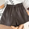 Women's Shorts KUSAHIKI korean PU Leather for Women Chain Elastic High Waist Bottoms 2022 Autumn Winter New Wide Leg Short Feminimos Y2302