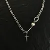 Pendant Necklaces 2023 Fashion Pearl Cross Necklace Silver-Plated Personality Clavicle Chain Jewelry Gift For Men Women