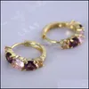 Hoop Huggie Orecchini di moda per le donne Color oro placcato con gioielli di dichiarazione di cristallo di zircone viola rosa Goccia di alta qualità Delive Otisz