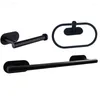 Bath Accessory Set 3pcs Matte Black Bathroom Hardware Toilet Paper Holder Wall Mounted Towel Ring Adjustable Bar