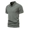 Polos pour hommes AIOPEON 100% coton couleur unie polos décontracté à manches courtes rabattable mode Streetwear pour hommes 230203