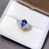 Solitaire Ring Deep Blue Blue Zirconia Zirconia Finger Ring for Women Fashion Party Cessories Noble and Semant Genyder عالية الجودة Y2302
