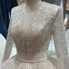 Vintage Lace Ball Wedding Princess Libanon Illusion Jewel Neck Arab Bride Crystal Pärled Wed Dress Vestios de Novia Bridal Gown 403