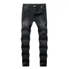 Jeans pour hommes Hommes Poches obliques Pantalon extensible Slim-Fit Version coréenne de la tendance Automne et hiver épais tout-match