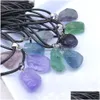 Pendentif Colliers Trendy Naturel Fluorite Cristal Druzy Énergie Guérison Pierre Collier Corde Femmes Bijoux Usine En Gros D Dhgarden Dhsuh