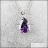 Pendant Necklaces Fashion Zircon Stone Necklace Jewelry Crystal Zirconteardrop Purple Pink Green For Women Design Drop Delivery Penda Otk0X