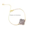Charm Bracelets Four Leaf Clover Simple Gemstone Bangle Bracelet Gold Plated Friendship Wish Chain Jewelry Lucky Gift Drop Delivery Dhu4L