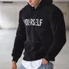 Men's Hoodies Sweatshirts Autumn Winter Men Warm Plush Fleece Hoodie Casual Long Sleeve Letter Print Hooded Pullover Top with Kangaroo Pocket 230203