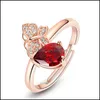 Anillos de banda Diseño Joyería de moda Apertura Zircon Anillo de mariposa Lujo Brillante Amor Sier Ruby Simple Moda Personalidad Luckyhat Dro Dhlnc