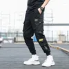 Men's Pants Men's Side Pockets Cargo Harem 2023 Ribbons Black Hip Hop Male Joggers Trousers Fashion Streetwear